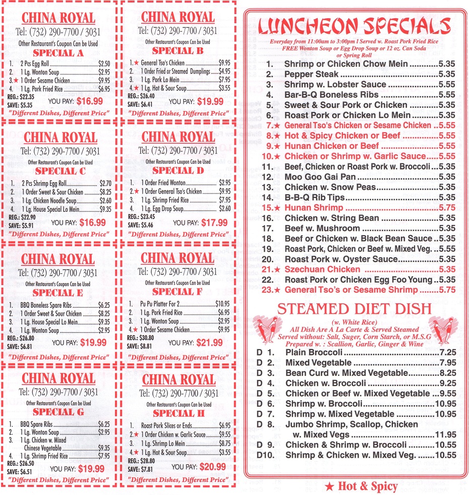 China Royal Chinese Restaurant in Laurence Harbor NJ  Menu